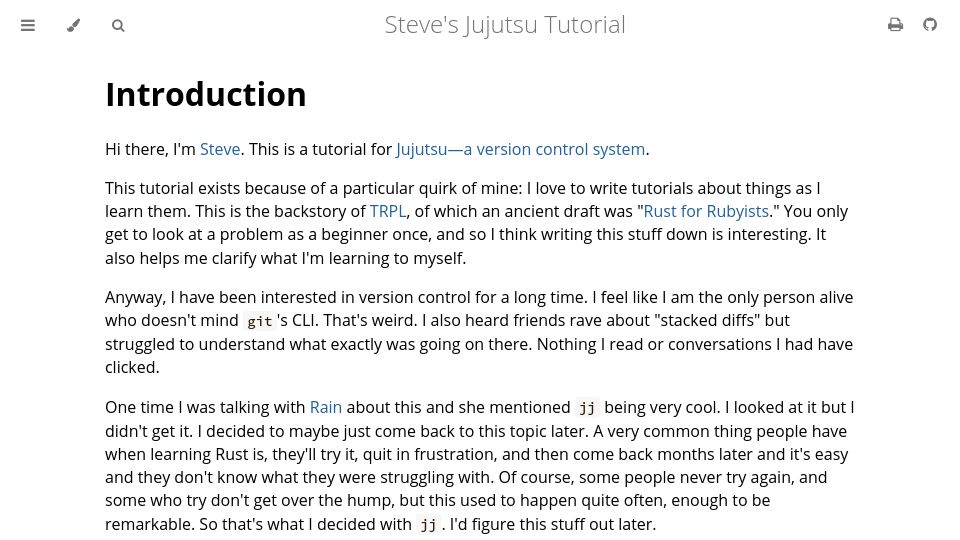 Screenshot of steveklabnik.github.io: Steve's Jujutsu Tutorial