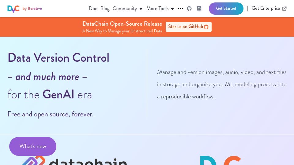 Screenshot of dvc.org: Data Version Control