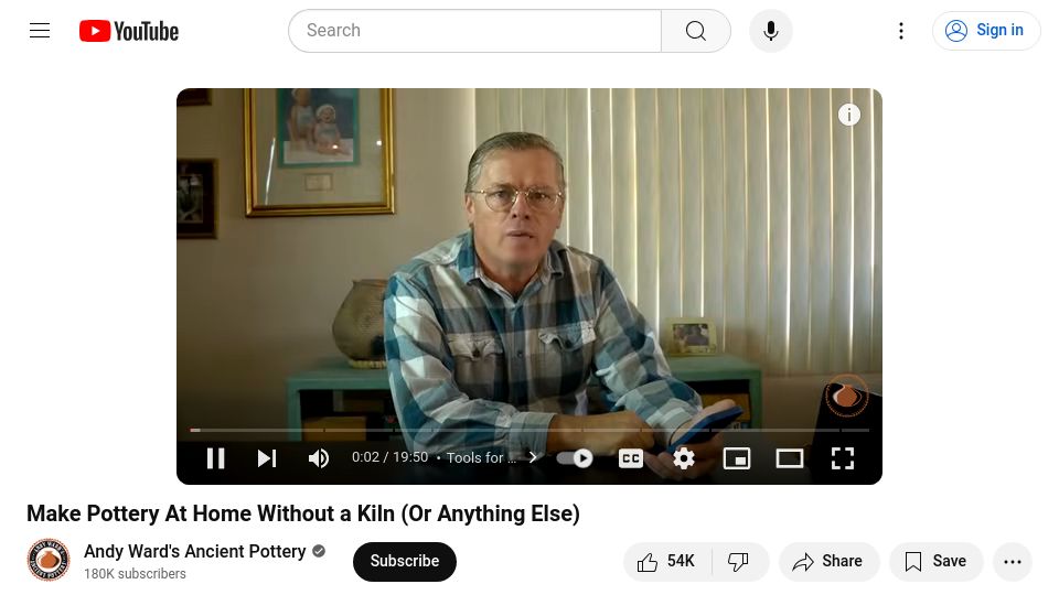 Screenshot of youtube.com: Make Pottery at Home Without a Kiln (Or Anything Else) [video]