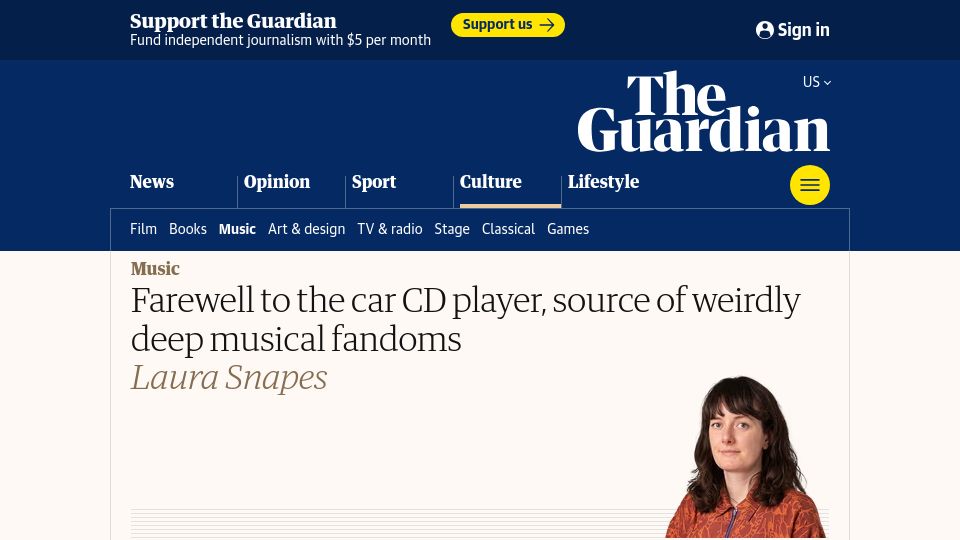 Screenshot of theguardian.com: Farewell to the car CD player, source of weirdly deep musical fandoms