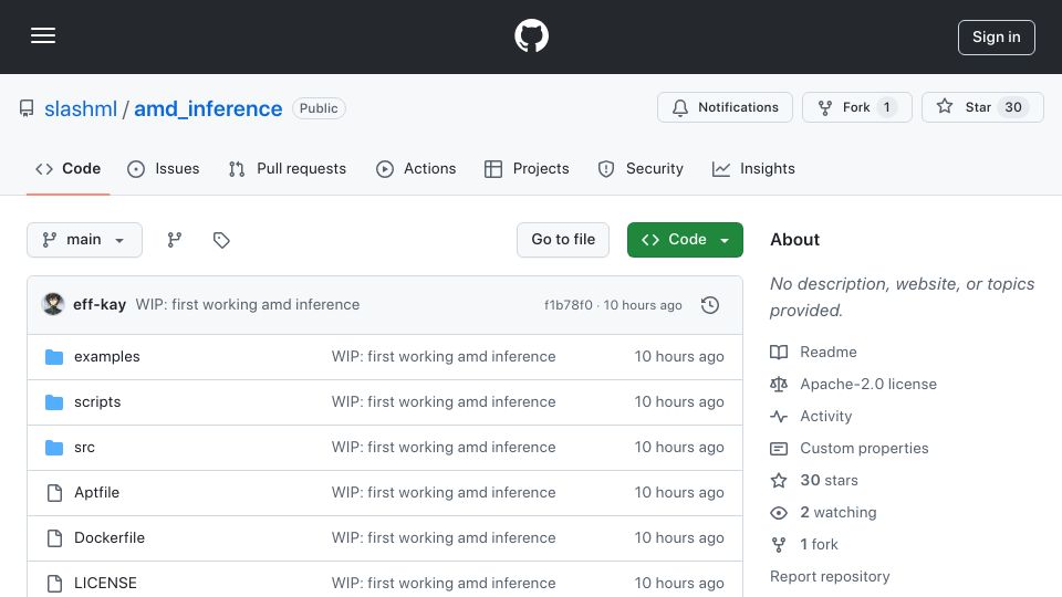 Screenshot of github.com: AMD GPU Inference