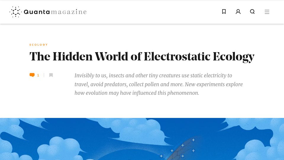 Screenshot of quantamagazine.org: The World of Electrostatic Ecology