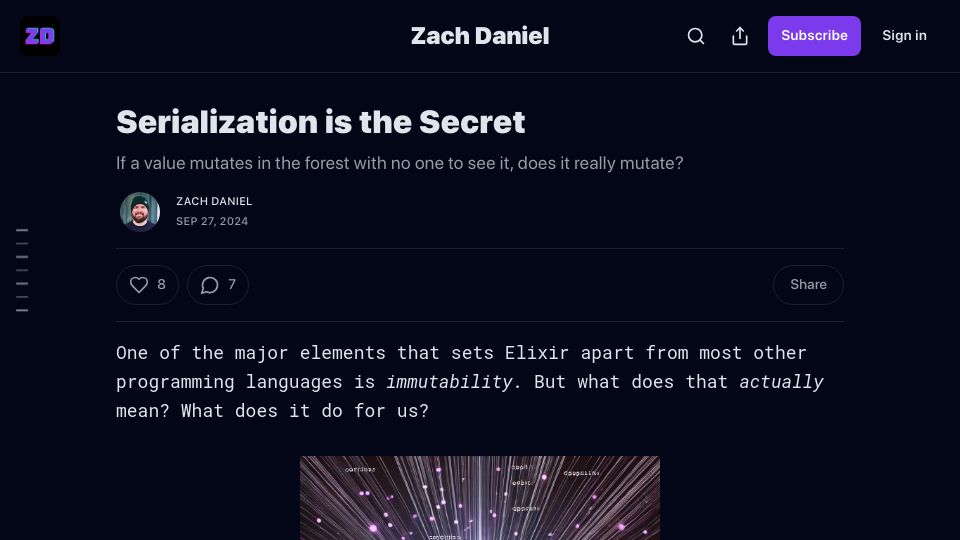 Screenshot of zachdaniel.dev: Serialization Is the Secret