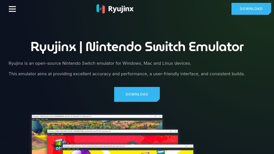 Screenshot of ryujinx-emulator.com: Ryujinx – Nintendo Switch Emulator archive site