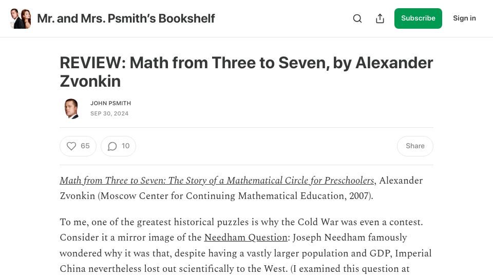Screenshot of thepsmiths.com: Math from Three to Seven