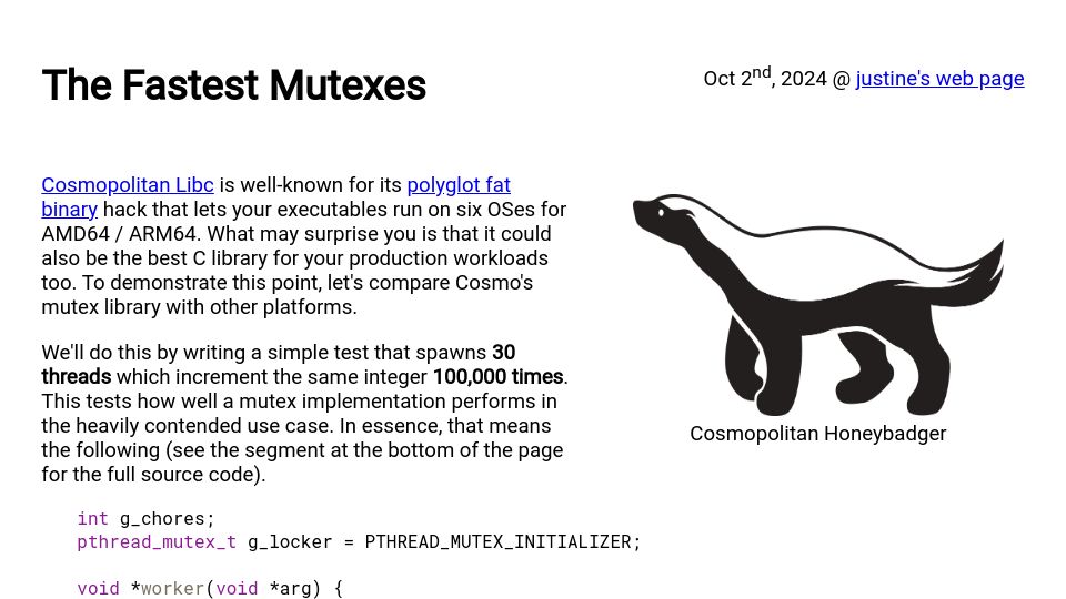 Screenshot of justine.lol: The Fastest Mutexes