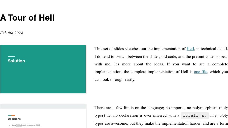 Screenshot of chrisdone.com: A Tour of Hell – Shell scripting Haskell dialect