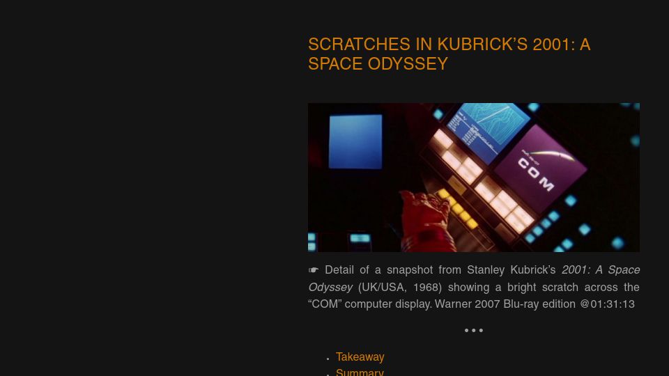 Screenshot of aphelis.net: Scratches in 2001: A Space Osyssey (2018)