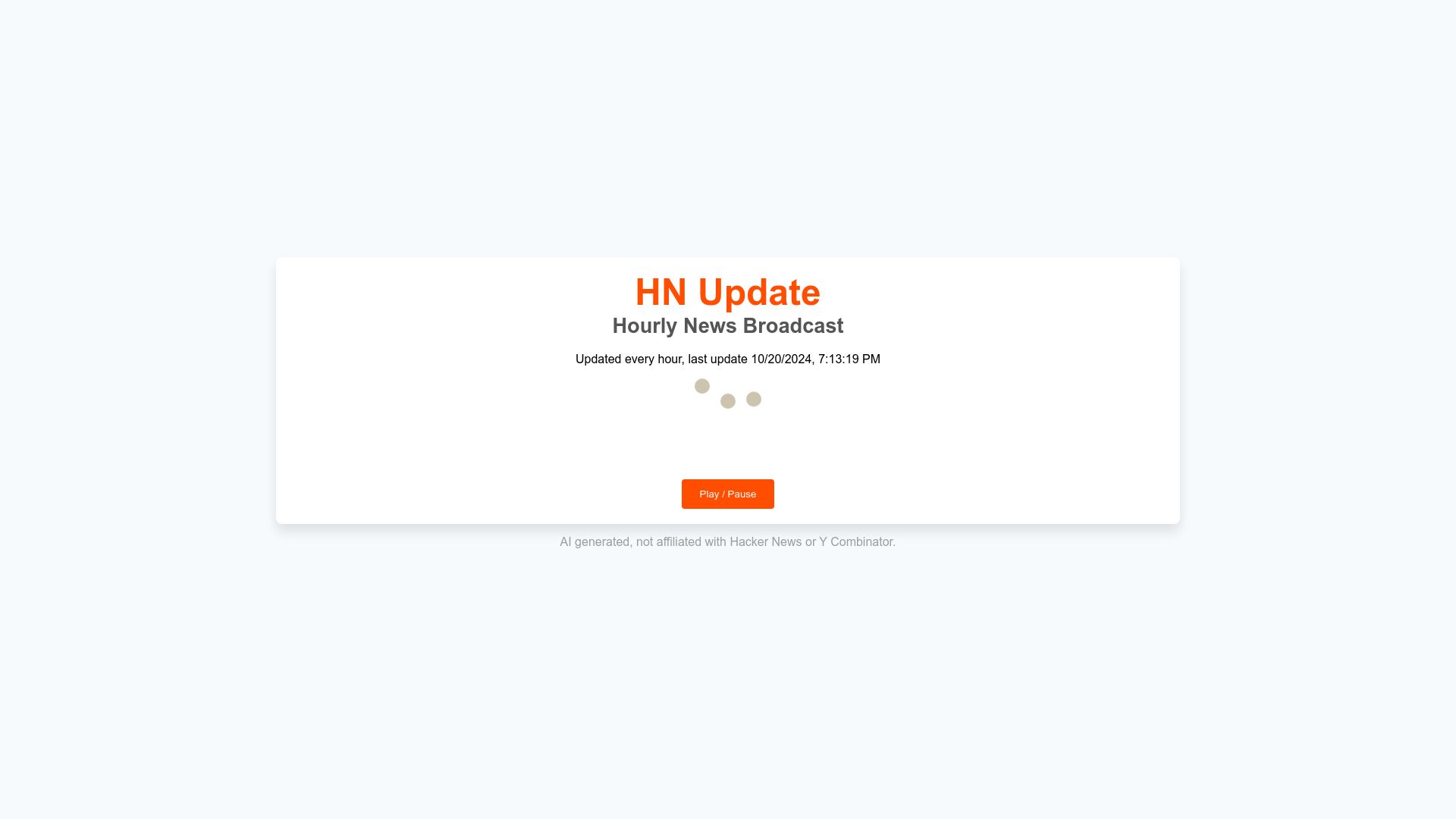 Screenshot of hnup.date: Show HN: HN Update – Hourly news broadcast of top HN stories