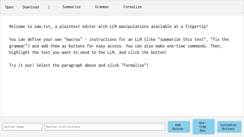 Screenshot of samtxt.samrawal.com: Show HN: Semantic Macros Text Editor