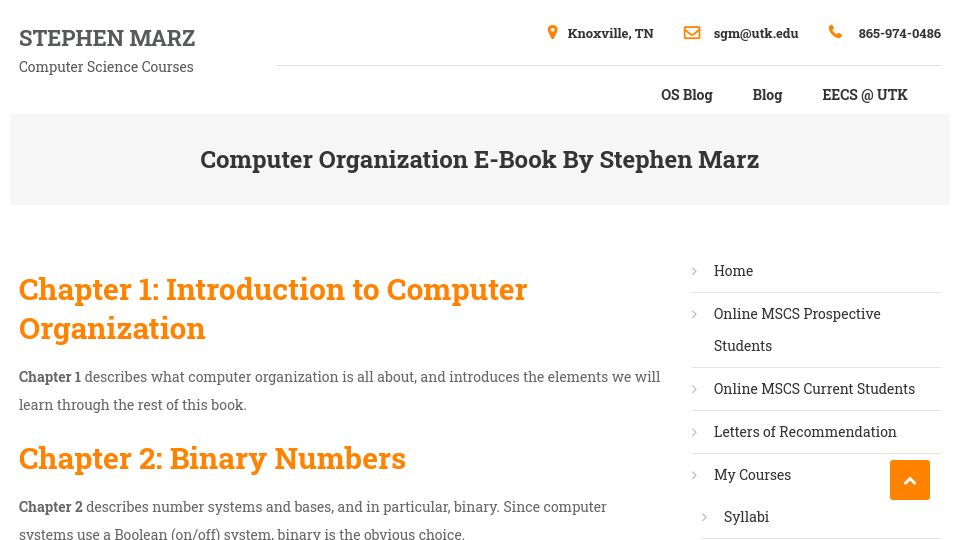 Screenshot of marz.utk.edu: Computer Organization, free online textbook