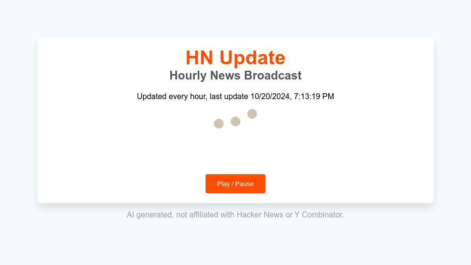 Screenshot of hnup.date: Show HN: HN Update – Hourly news broadcast of top HN stories