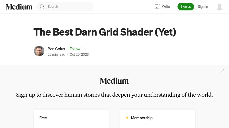 Screenshot of bgolus.medium.com: The best darn grid shader yet (2023)