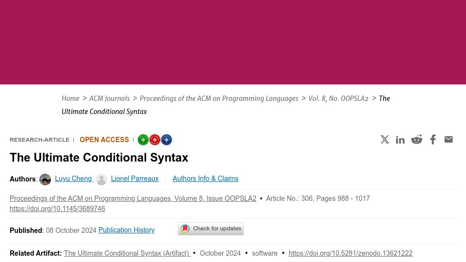 Screenshot of dl.acm.org: The Ultimate Conditional Syntax