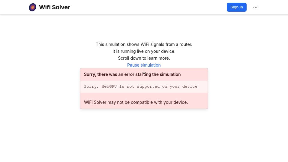 Screenshot of wifi-solver.com: WebGPU-Based WiFi Simulator