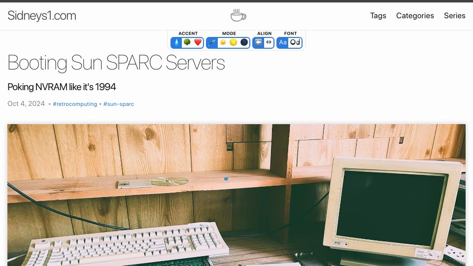 Screenshot of sidneys1.com: Booting Sun Sparc Servers