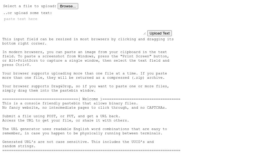 Screenshot of paste.c-net.org: A Console-Friendly Pastebin with binary support