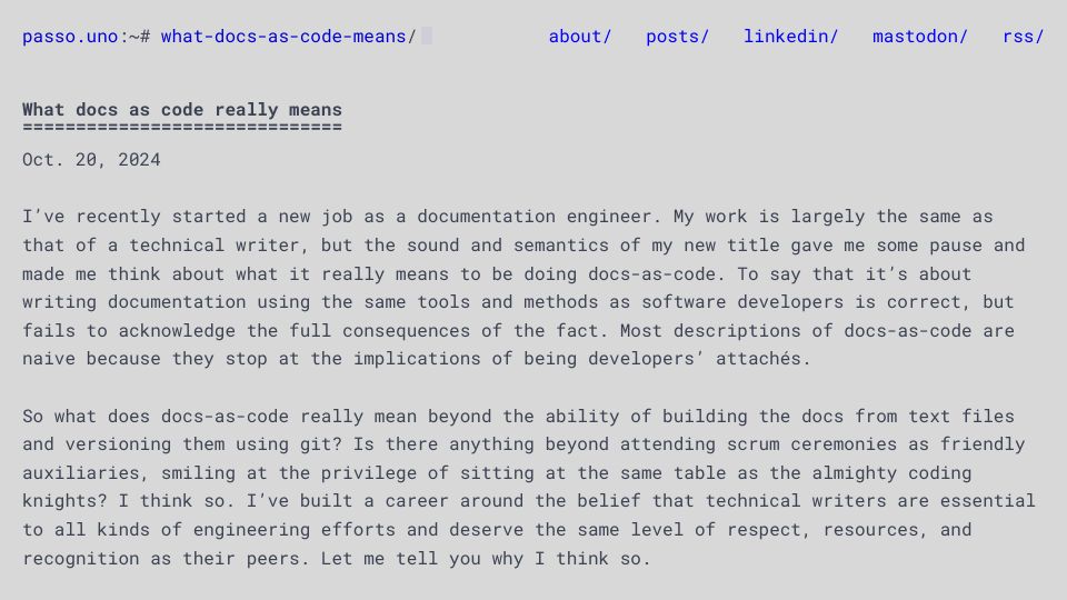 Screenshot of passo.uno: What docs-as-code means