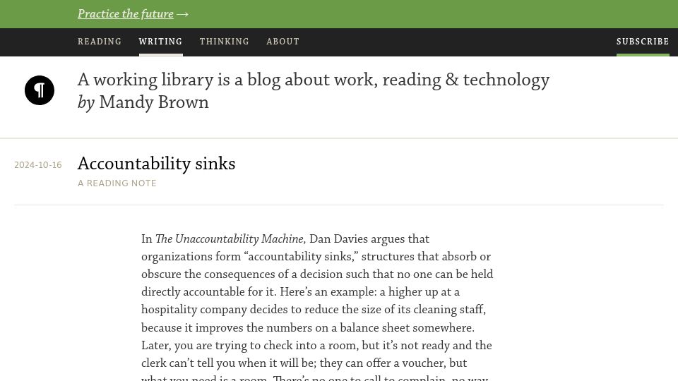 Screenshot of aworkinglibrary.com: Accountability sinks