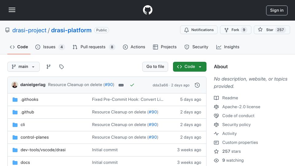 Screenshot of github.com: Drasi: Microsoft's open source data processing platform for event-driven systems