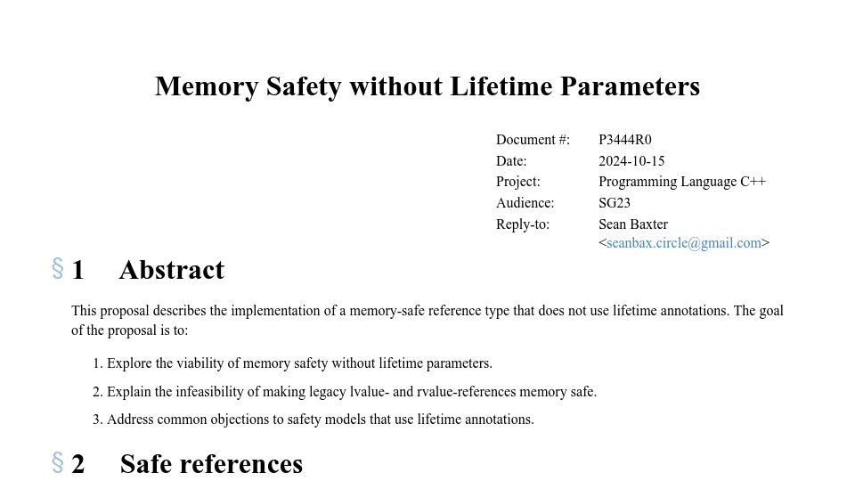 Screenshot of open-std.org: Memory safety without lifetime parameters