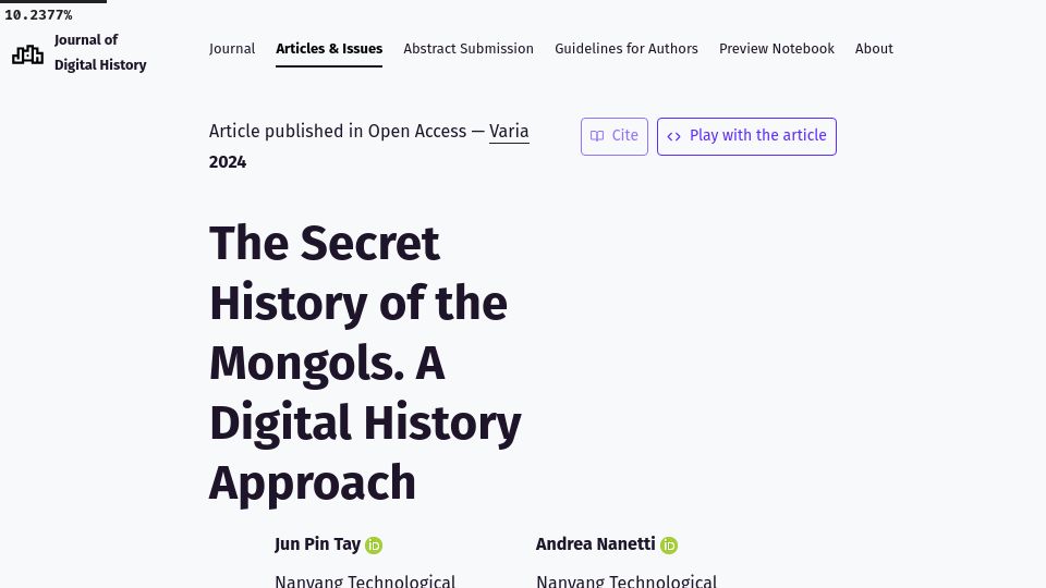 Screenshot of journalofdigitalhistory.org: “The Secret History of the Mongols”: A digital history approach