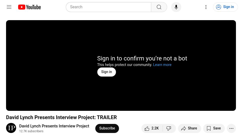 Screenshot of youtube.com: David Lynch Interview Project