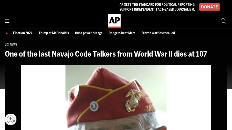 Screenshot of apnews.com: One of the Last Navajo Code Talkers from World War II Dies at 107