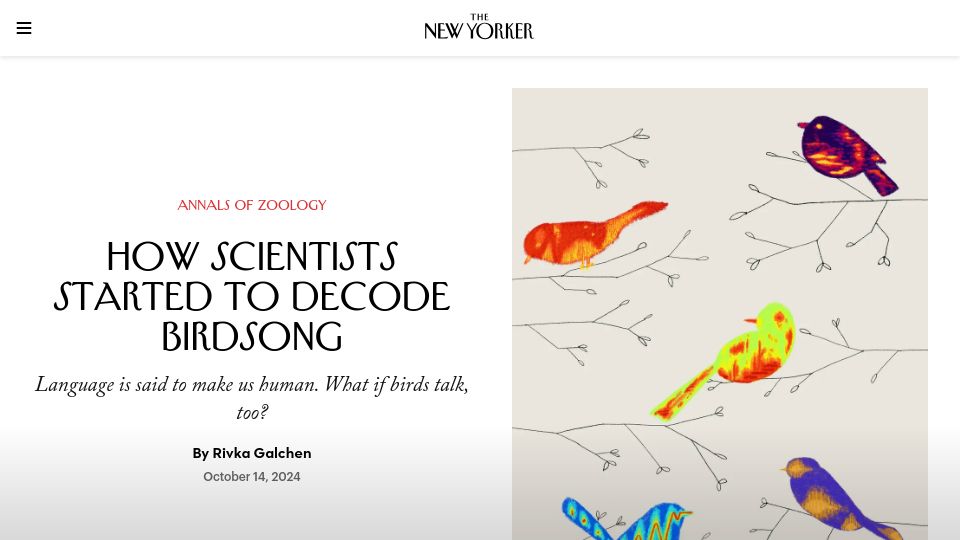 Screenshot of newyorker.com: Scientists working to decode birdsong