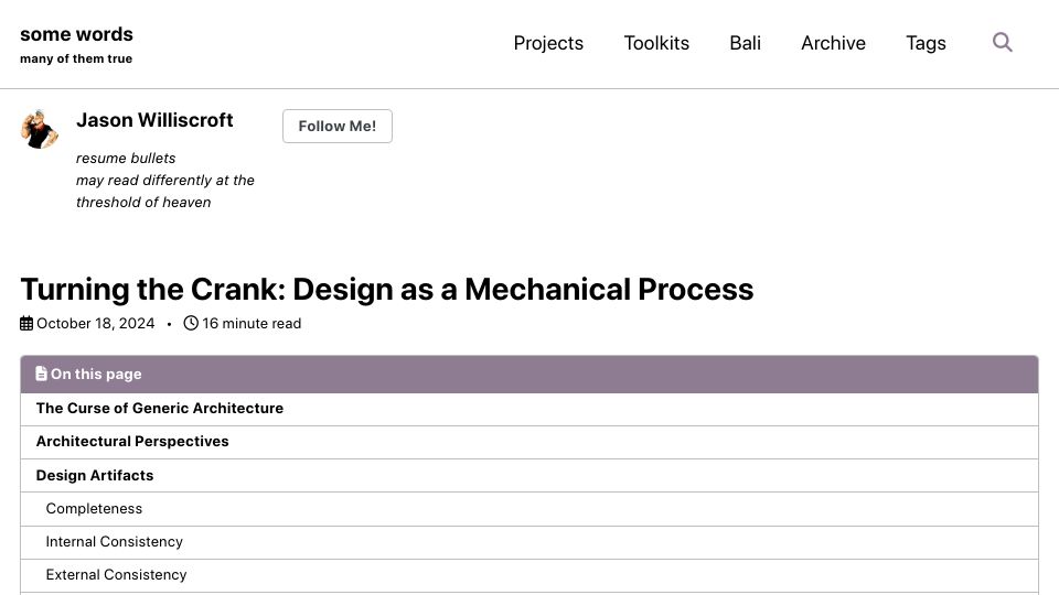 Screenshot of karmanivero.us: Turning the Crank: Design as a Mechanical Process