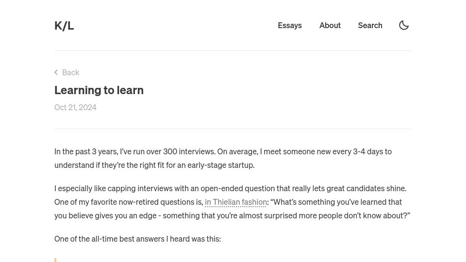 Screenshot of kevin.the.li: Learning to Learn