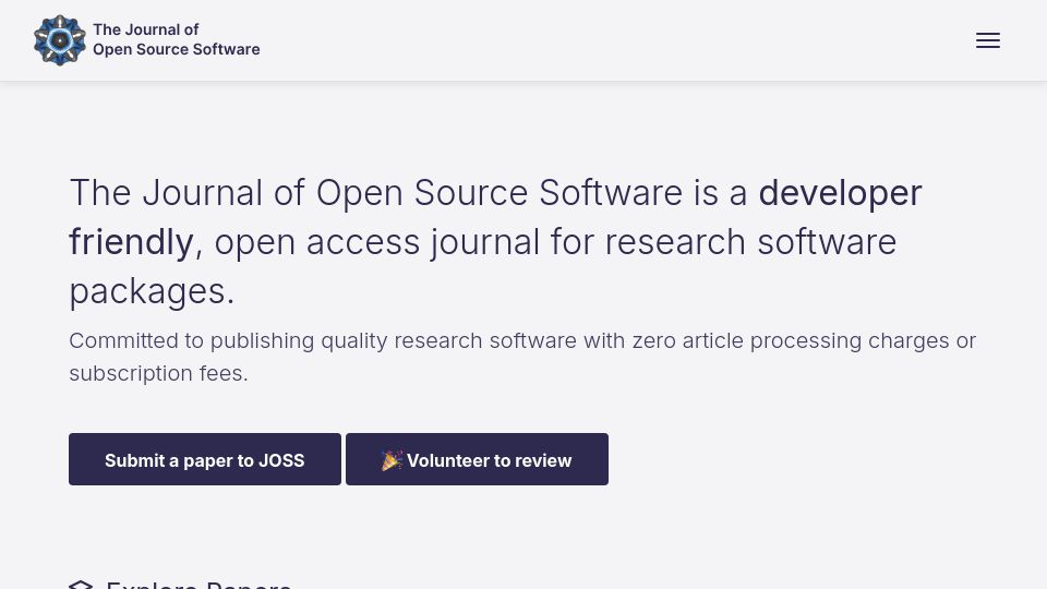 Screenshot of joss.theoj.org: The Journal of Open Source Software