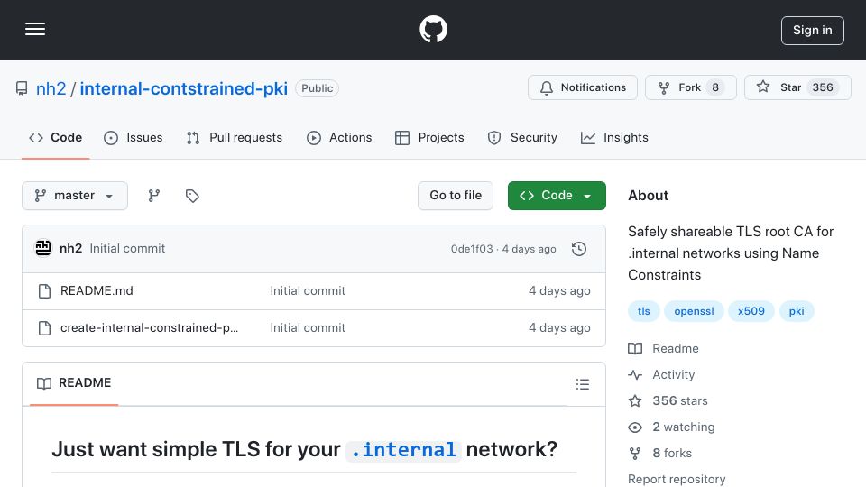 Screenshot of github.com: Just want simple TLS for your .internal network?