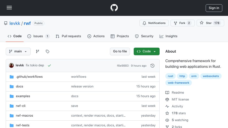 Screenshot of github.com: Show HN: Rust Web Framework