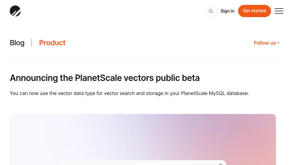 Screenshot of planetscale.com: The PlanetScale vectors public beta