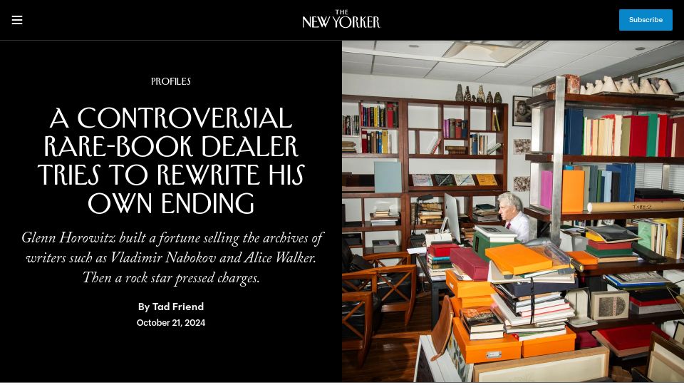 Screenshot of newyorker.com: A Controversial Rare-Book Dealer Tries to Rewrite His Own Ending