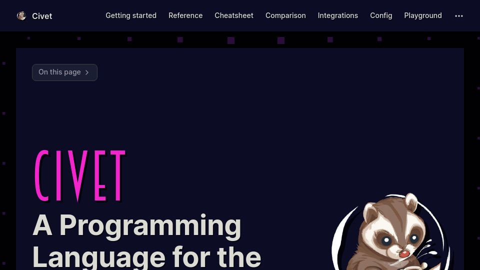 Screenshot of civet.dev: Civet: A Superset of TypeScript