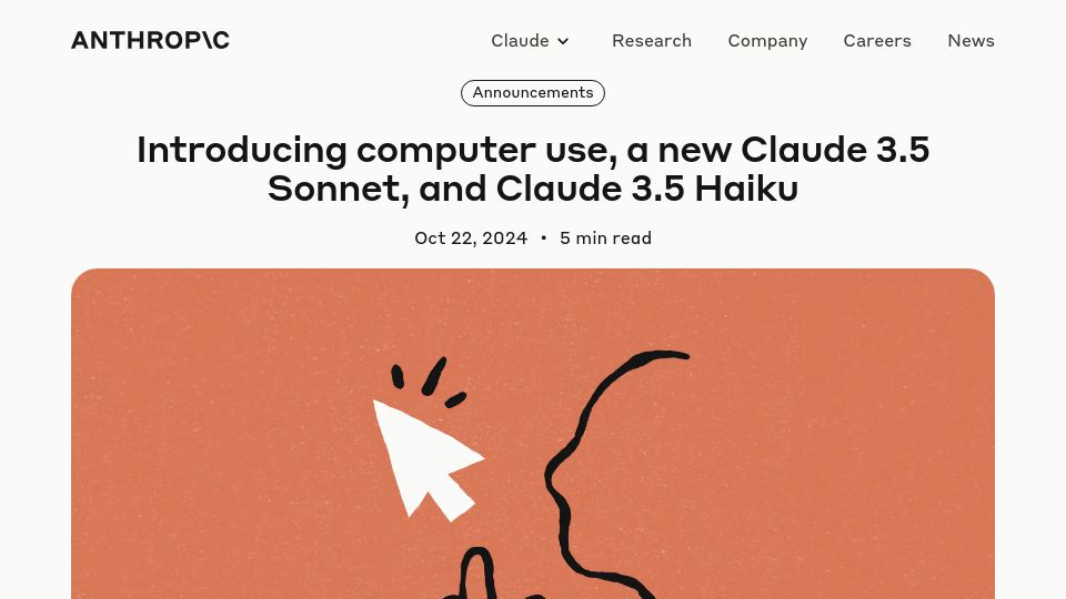 Screenshot of anthropic.com: Computer use, a new Claude 3.5 Sonnet, and Claude 3.5 Haiku