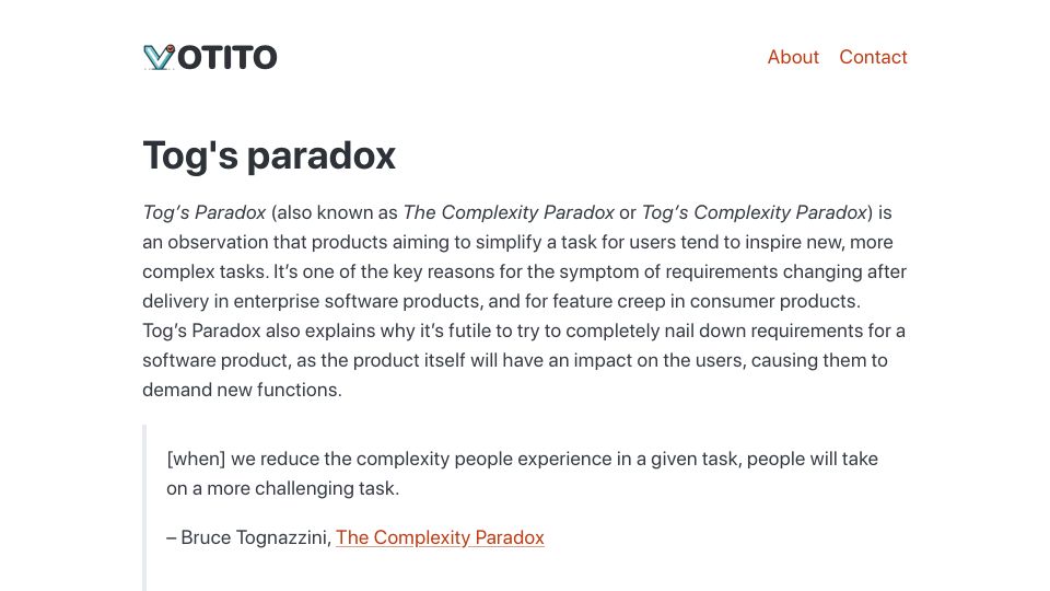 Screenshot of votito.com: Tog's Paradox