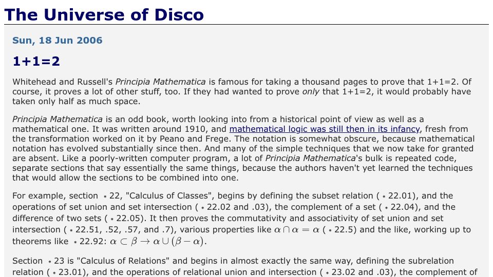 Screenshot of blog.plover.com: One Plus One Equals Two (2006)