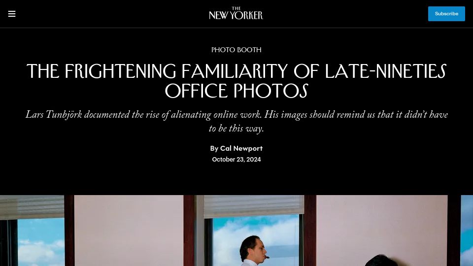 Screenshot of newyorker.com: Lars Tunbjörk documented the rise of alienating office work