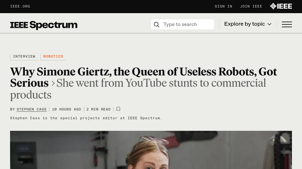 Screenshot of spectrum.ieee.org: Simone Giertz talks about invention