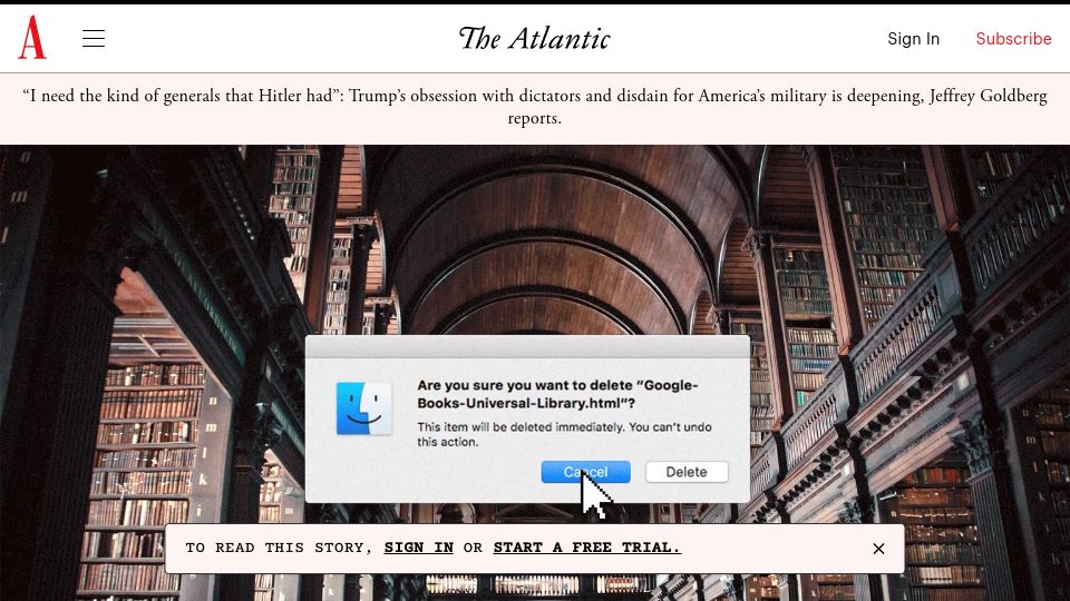 Screenshot of theatlantic.com: The Tragedy of Google Books (2017)