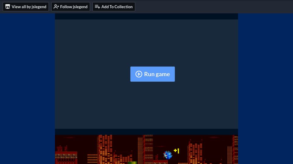 Screenshot of jslegend.itch.io: Show HN: I made a Sonic runner game in JavaScript