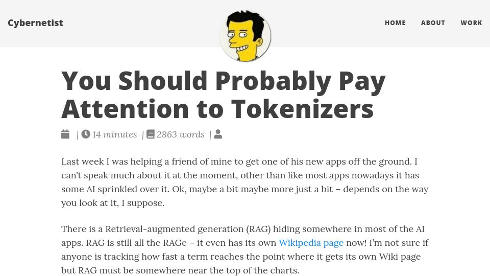 Screenshot of cybernetist.com: Probably pay attention to tokenizers