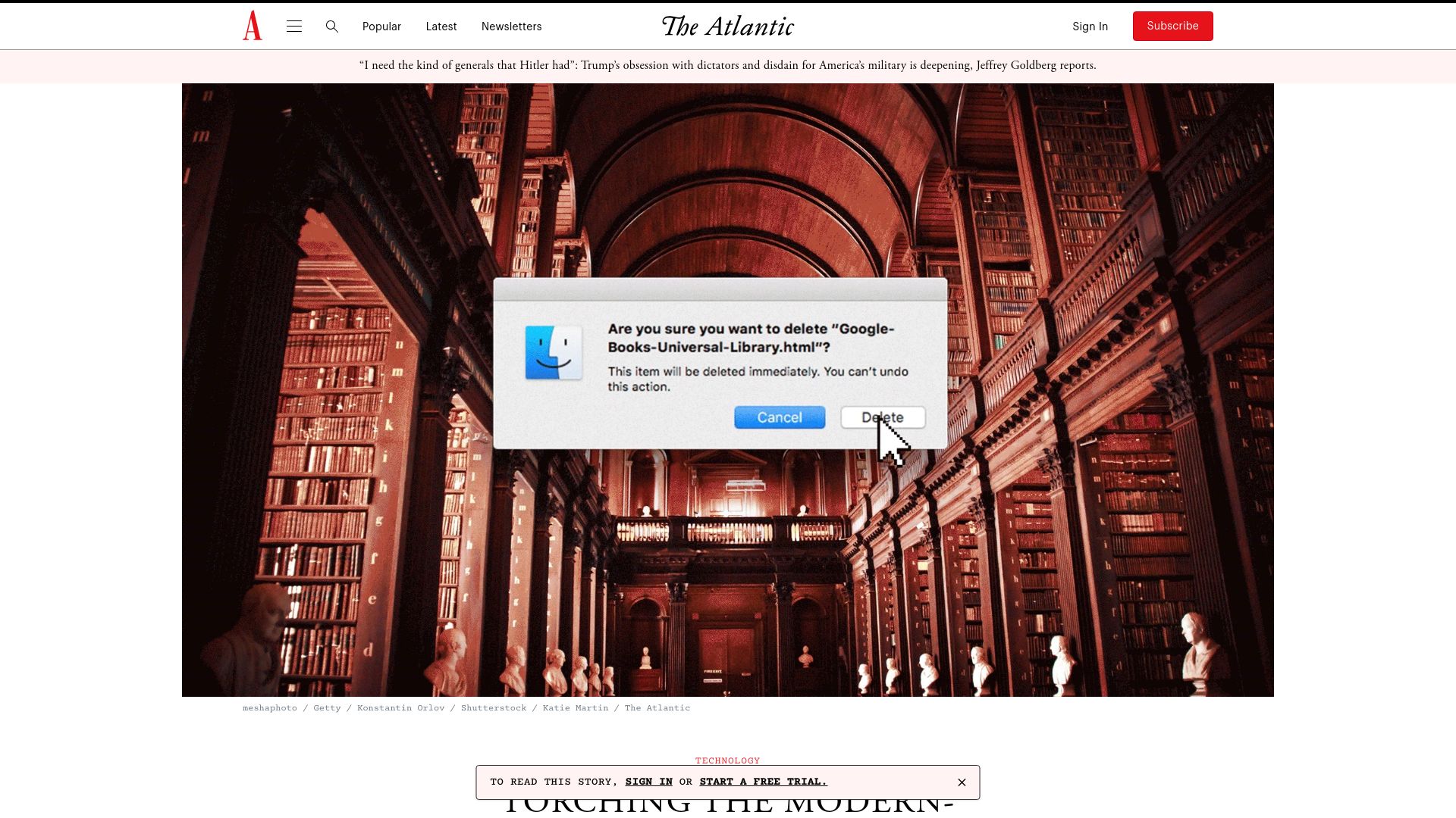 Screenshot of theatlantic.com: The Tragedy of Google Books (2017)