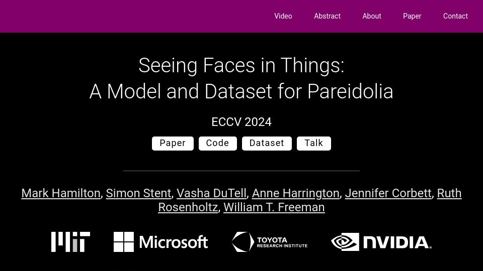 Screenshot of mhamilton.net: Seeing faces in things: A model and dataset for pareidolia