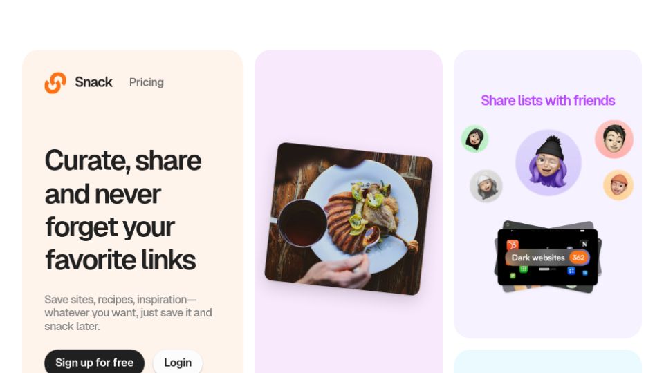 Screenshot of snack.xyz: Show HN: I made a tool for curating and sharing links as lists