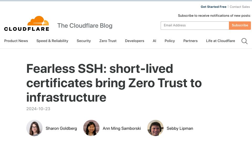 Screenshot of blog.cloudflare.com: Fearless SSH: Short-lived certificates bring Zero Trust to infrastructure