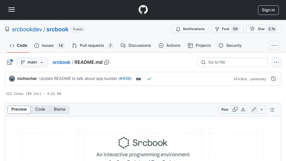 Screenshot of github.com: Show HN: Srcbook – Self-hosted alternative to AI app builders